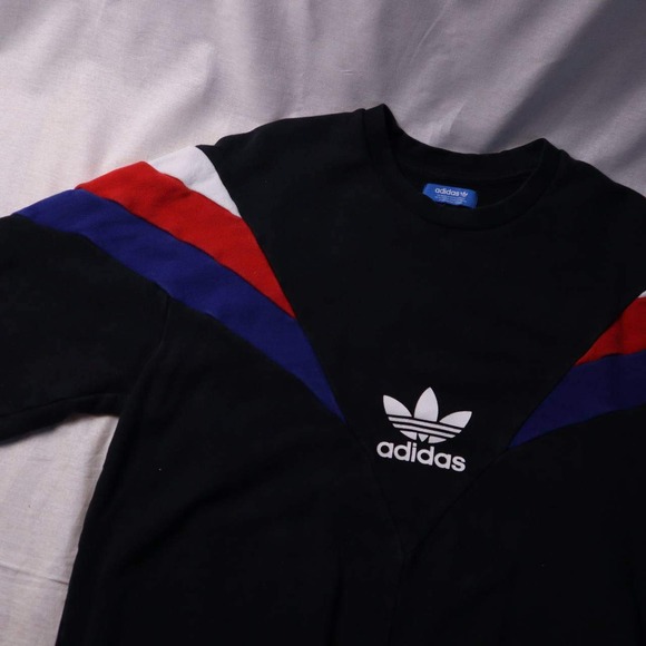 Adidas Originals Trefoil Logo Color‎ Block Sweatshirt Black Men's Sz Medium Read - Picture 2 of 8